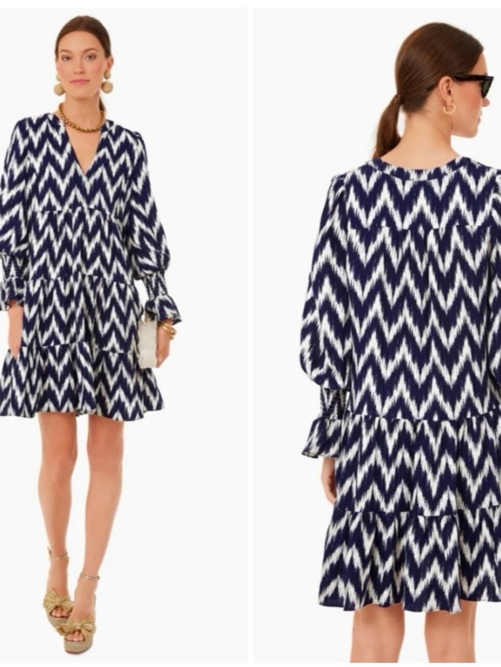Pomander Place Kenzo Dress Tuckernuck Navy White Ikat Tiered Size Small